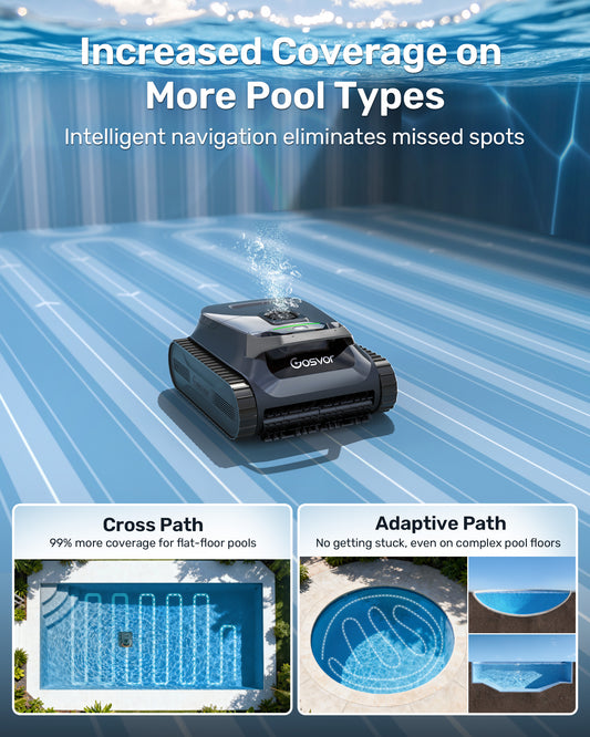 (2026 New) Gosvor Pool Vacuum LiteVac G1, Wall & Waterline & Platform Cleaning, 15.2 lbs Ultra-Lightweight, Up to 200-Min Runtime, Double Filtration, Smart Navigation & App, For Pools up to 2153 sq.ft