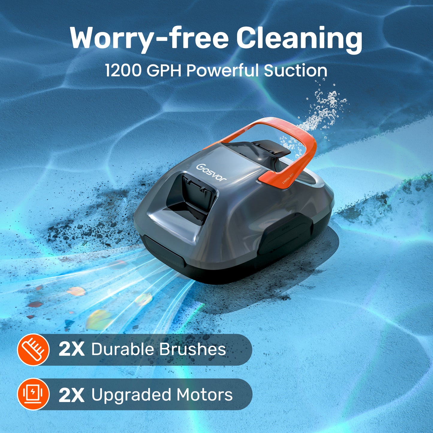 Gosvor LiteVac 800 Cordless Robotic Pool Cleaner , Pool Vacuum for Above-Ground Flat Pools, Orange