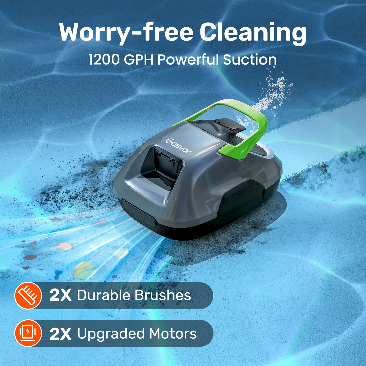 Gosvor LiteVac 800 Cordless Robotic Pool Cleaner , Pool Vacuum for Above-Ground Flat Pools, Green