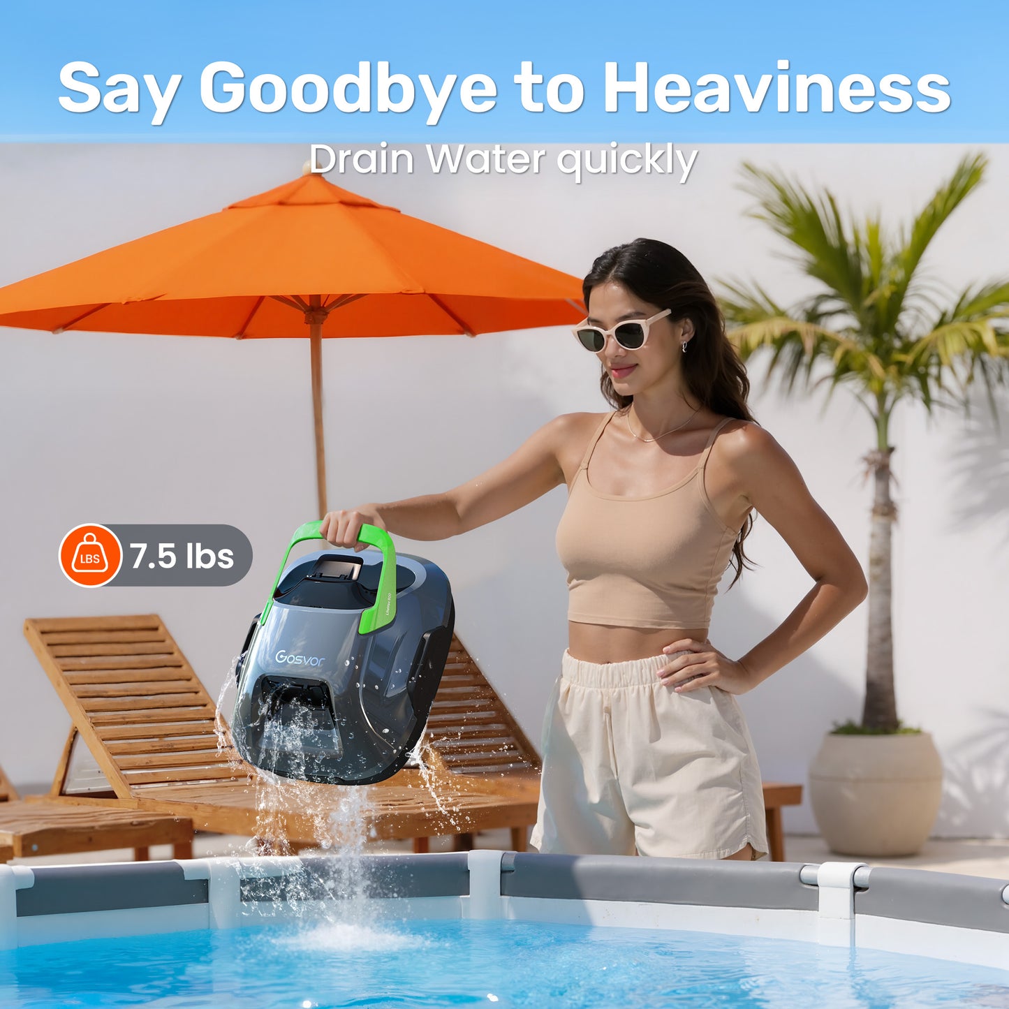 Gosvor LiteVac 800 Cordless Robotic Pool Cleaner , Pool Vacuum for Above-Ground Flat Pools, Green