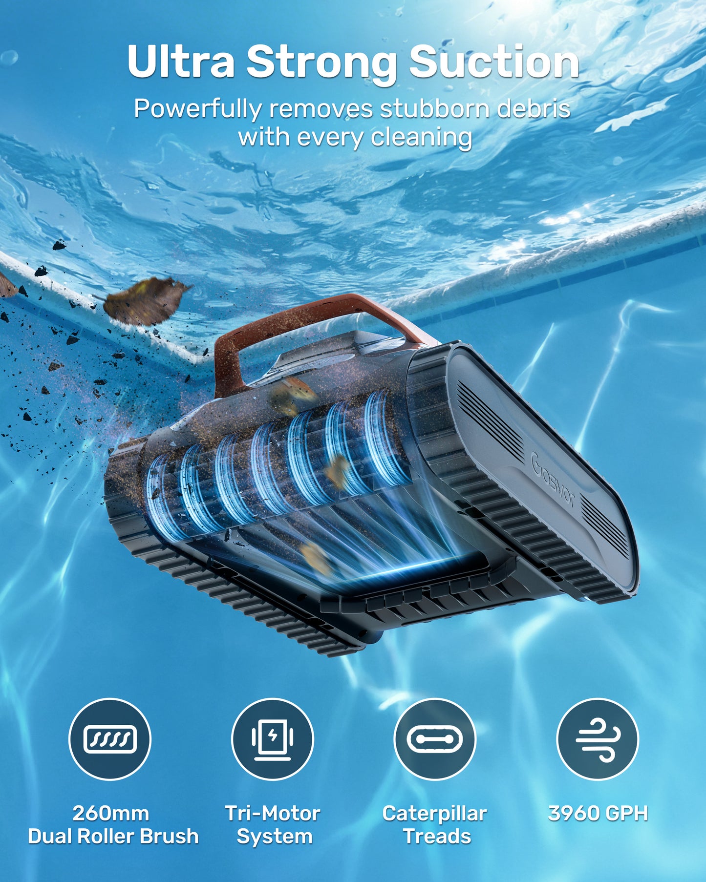 (2026 New) Gosvor Pool Vacuum LiteVac G1, Wall & Waterline & Platform Cleaning, 15.2 lbs Ultra-Lightweight, Up to 200-Min Runtime, Double Filtration, Smart Navigation & App, For Pools up to 2153 sq.ft