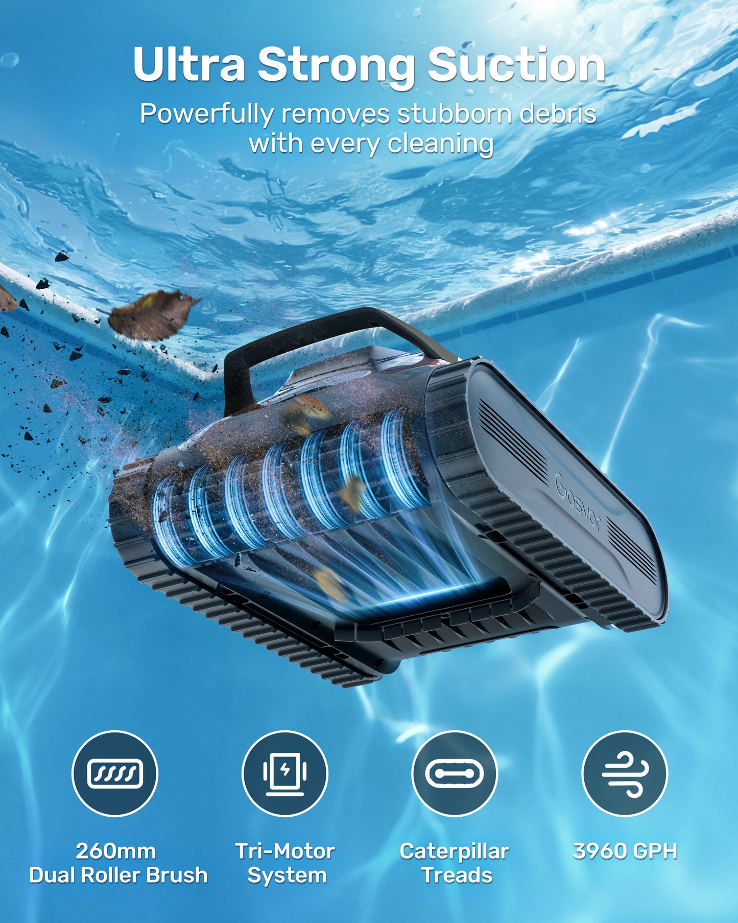 (2026 New) Gosvor Pool Vacuum LiteVac G1, Wall & Waterline & Platform Cleaning, 15.2 lbs Ultra-Lightweight, Up to 200-Min Runtime, Double Filtration, Smart Navigation & App, For Pools up to 2153 sq.ft