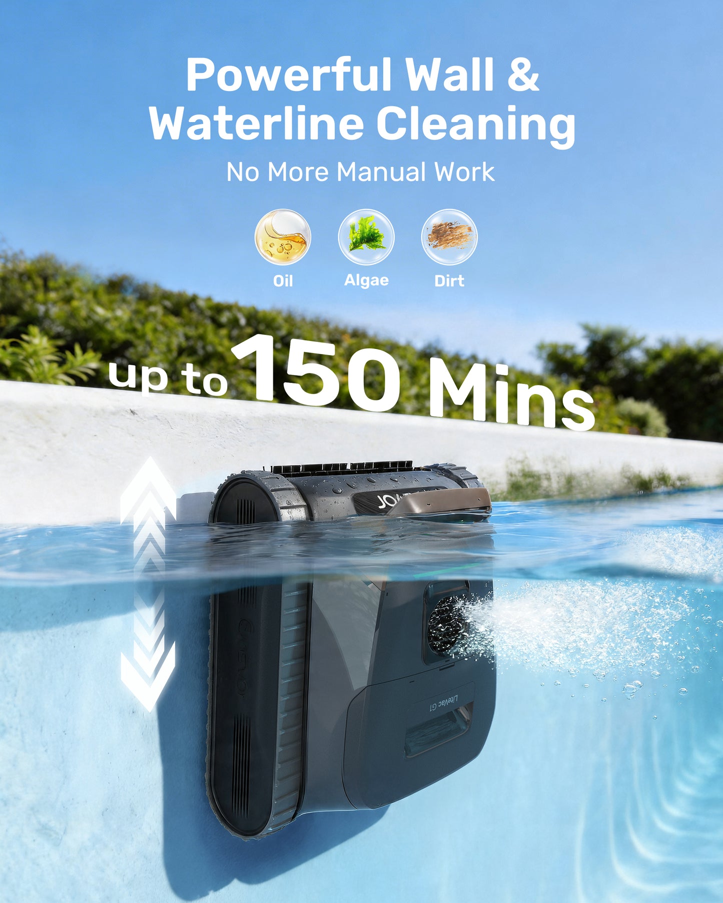 Gosvor LiteVac G1 Pool Vacuum, Wall & Waterline Cleaning, Double Filtration, 150-Min Battery Life for Smart Mode, 200-Min Battery Life for ECO Mode, 15.2 lbs, Smart Navigation, with APP, Gray