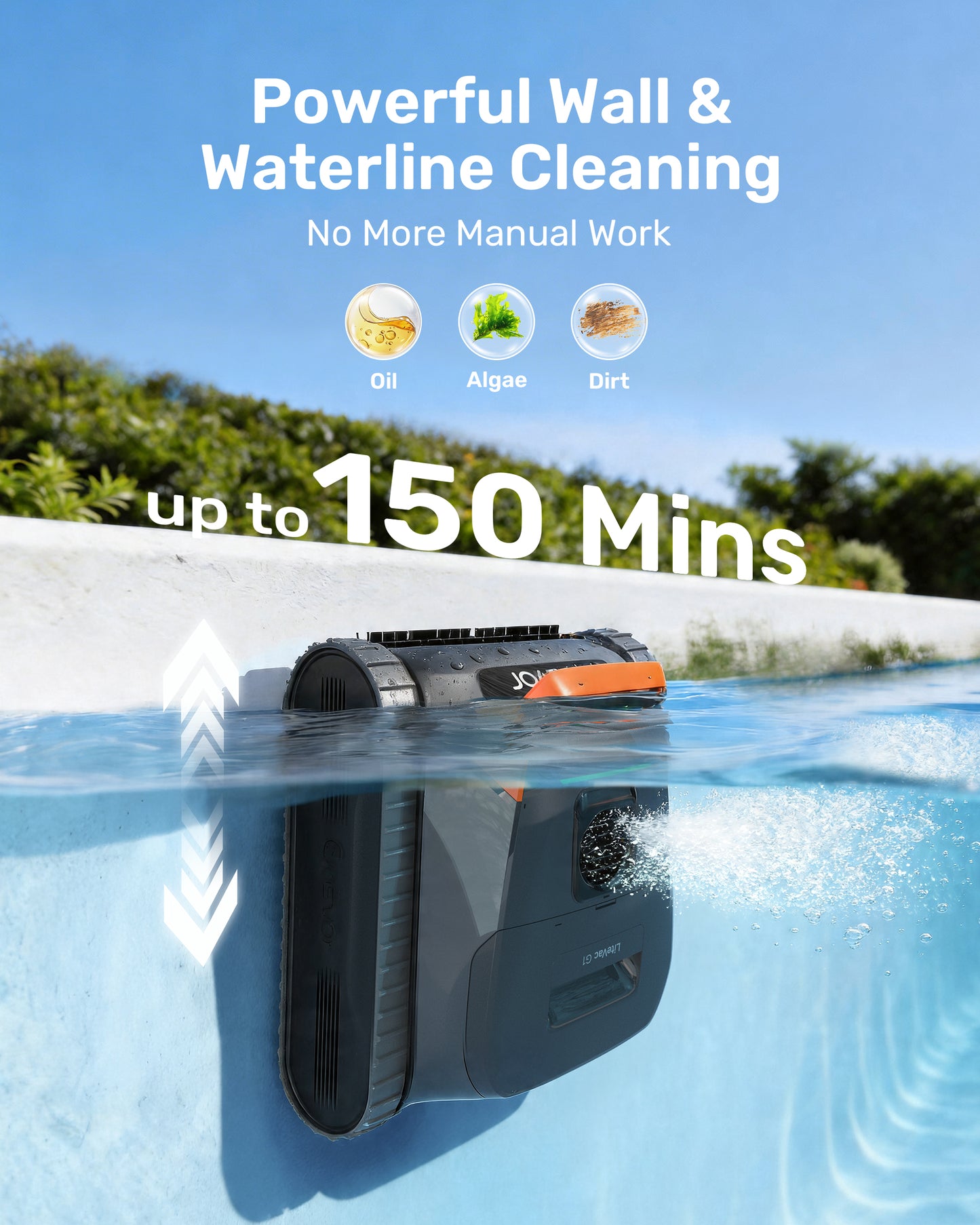 Gosvor LiteVac G1 Pool Vacuum for Inground & Above Ground Pools, Up to 200 Mins, Floor/Wall/Waterline/Shallow Area Cleaning with Smart Navigation, 15.2 lbs Lightweight, Double Filtration, Orange