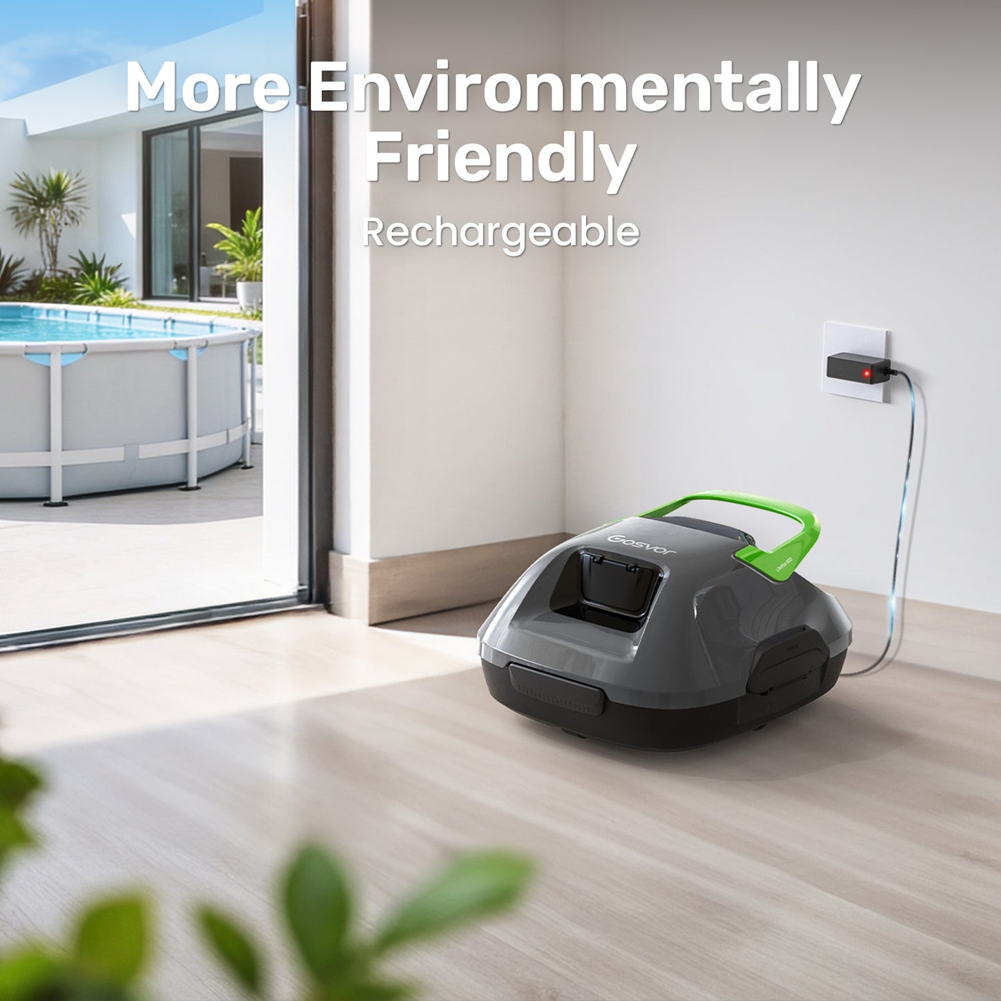 Gosvor LiteVac 800 Cordless Robotic Pool Cleaner , Pool Vacuum for Above-Ground Flat Pools, Green