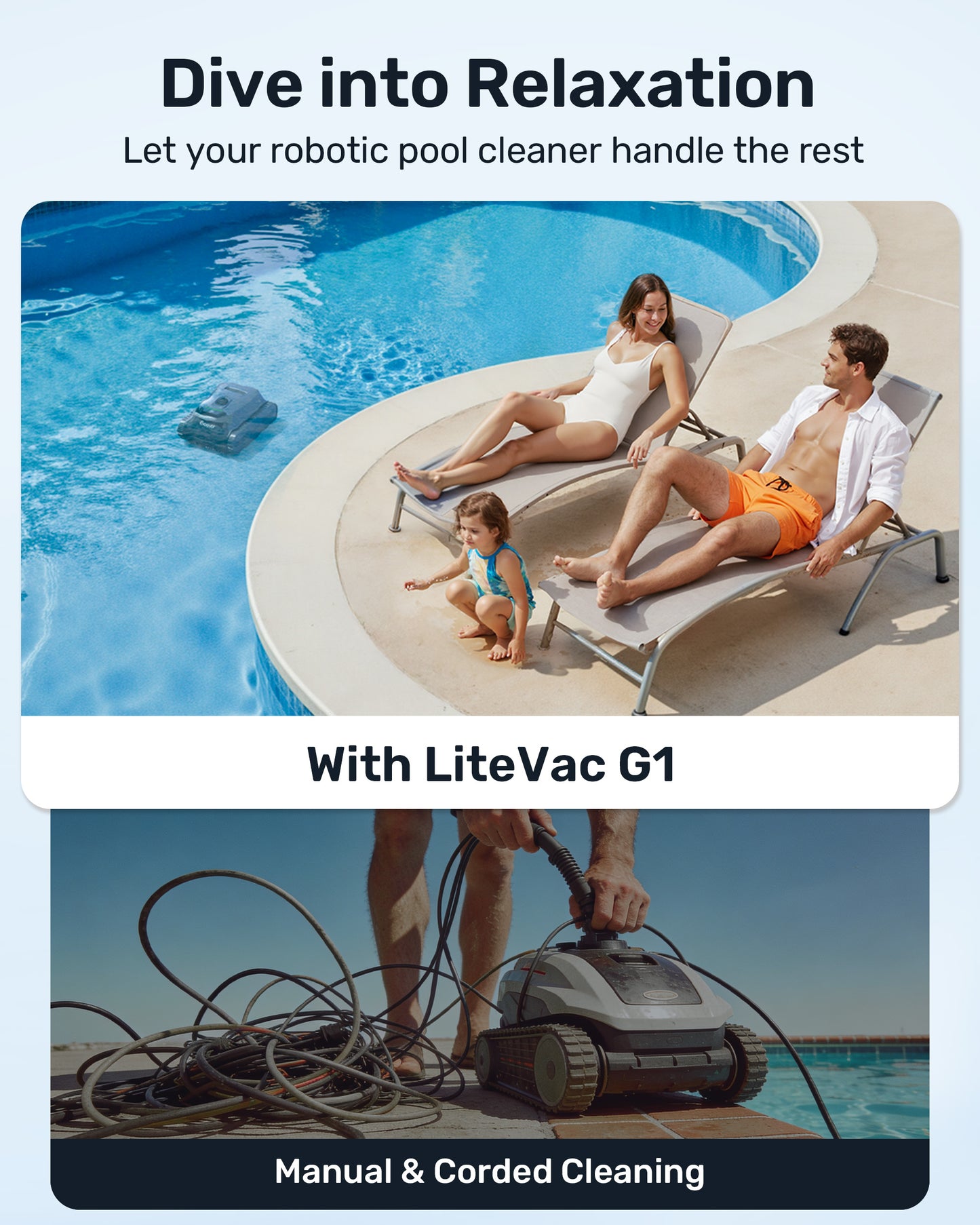 (2026 New) Gosvor Pool Vacuum LiteVac G1, Wall & Waterline & Platform Cleaning, 15.2 lbs Ultra-Lightweight, Up to 200-Min Runtime, Double Filtration, Smart Navigation & App, For Pools up to 2153 sq.ft