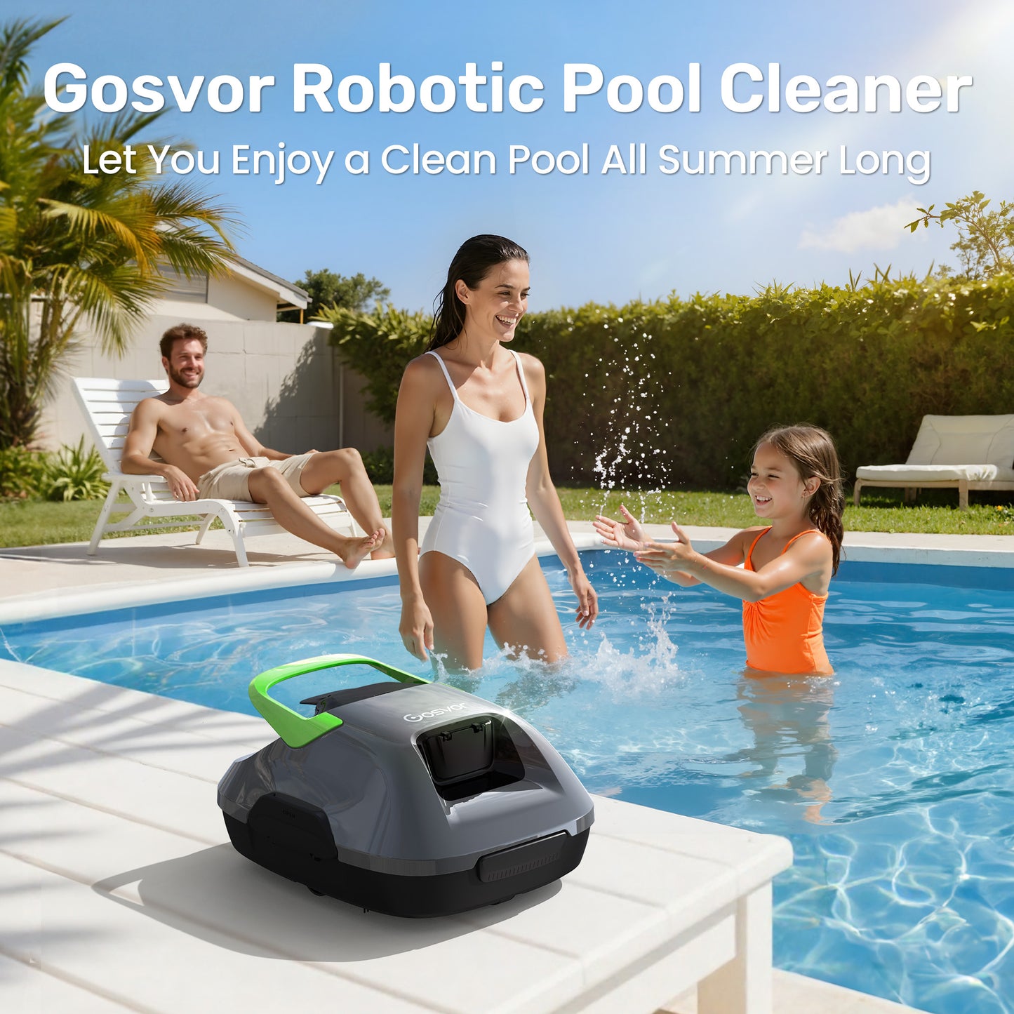 Gosvor LiteVac 800 Cordless Robotic Pool Cleaner , Pool Vacuum for Above-Ground Flat Pools, Green