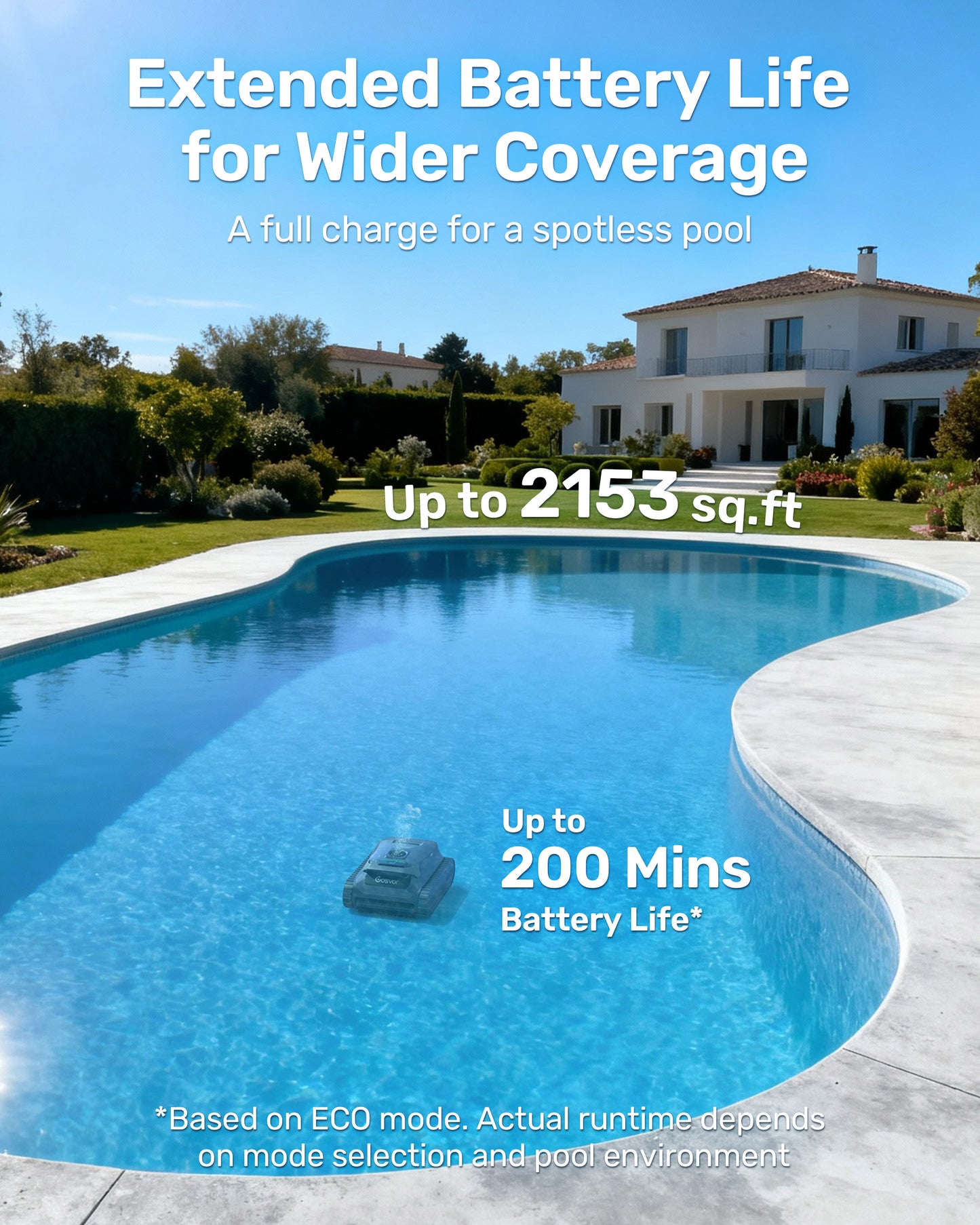 (2026 New) Gosvor Pool Vacuum LiteVac G1, Wall & Waterline & Platform Cleaning, 15.2 lbs Ultra-Lightweight, Up to 200-Min Runtime, Double Filtration, Smart Navigation & App, For Pools up to 2153 sq.ft
