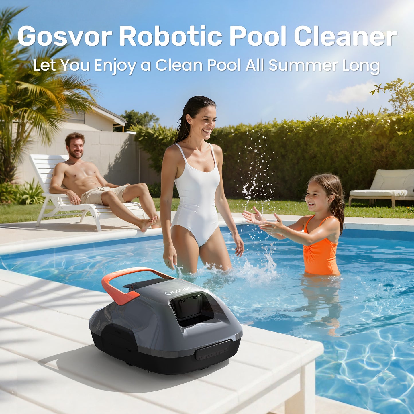 Gosvor LiteVac 800 Cordless Robotic Pool Cleaner , Pool Vacuum for Above-Ground Flat Pools, Orange